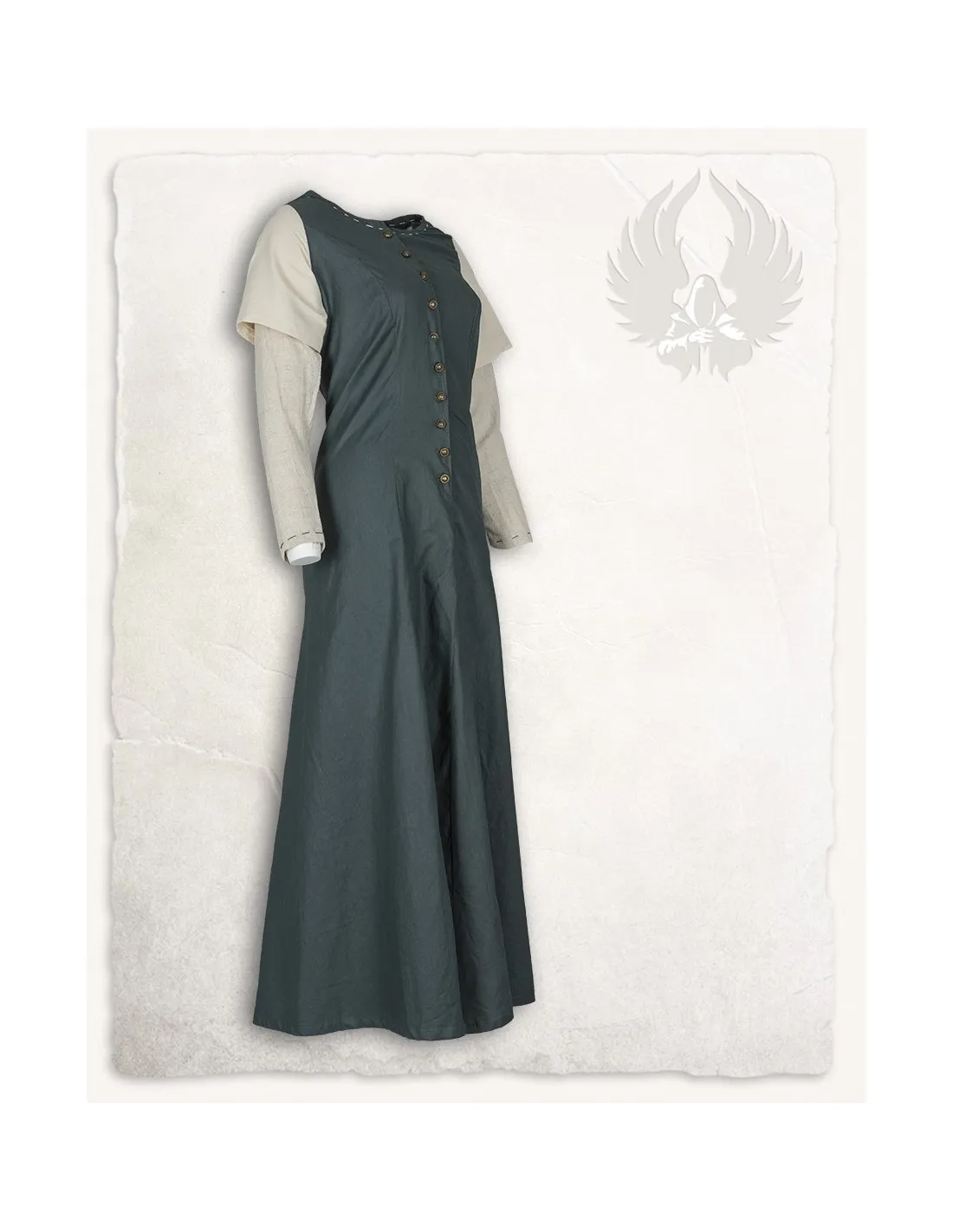 Robe médiévale modèle Elodie, vert-crème ⚔️ Boutique Épées