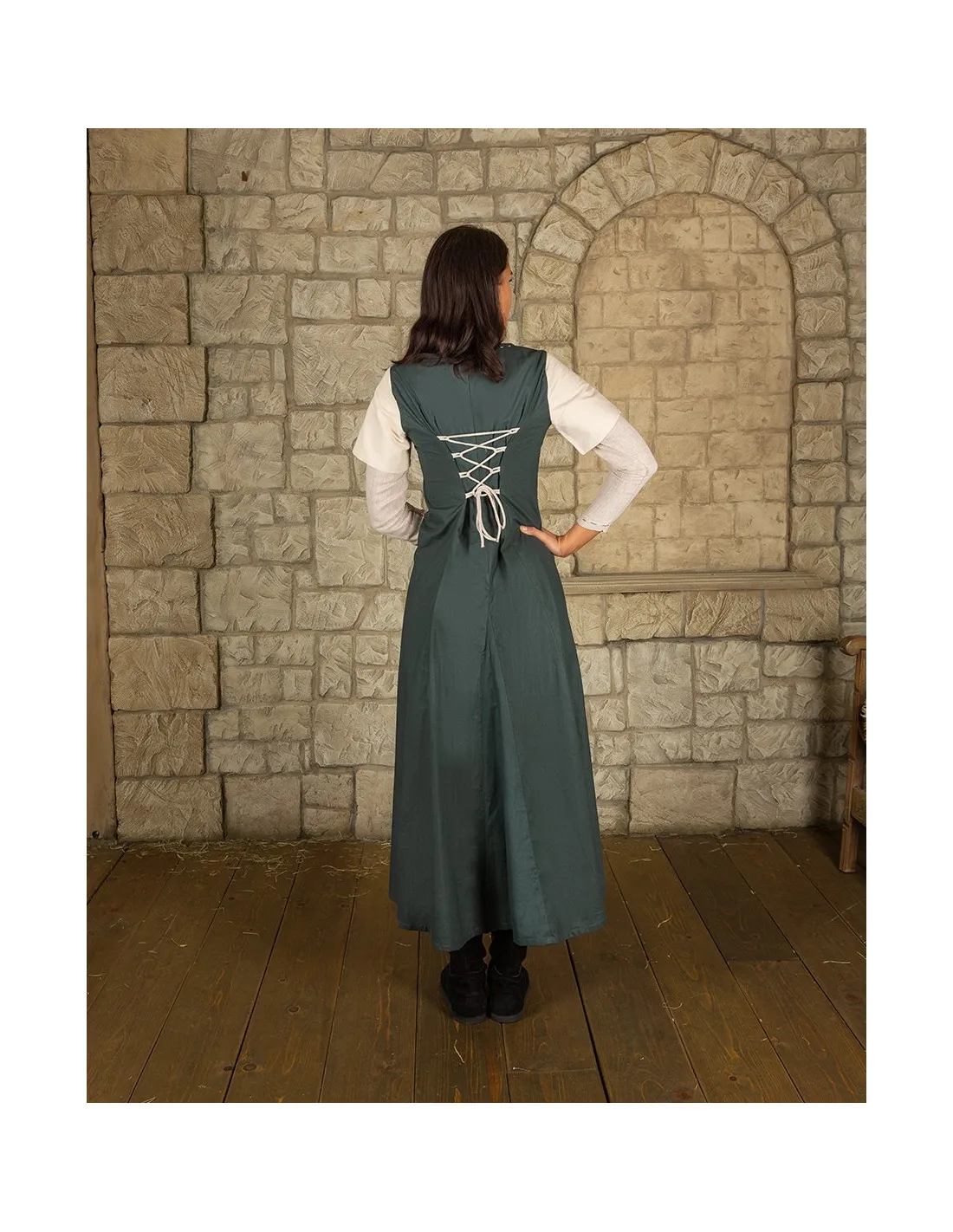 Robe médiévale modèle Elodie, vert-crème ⚔️ Boutique Épées