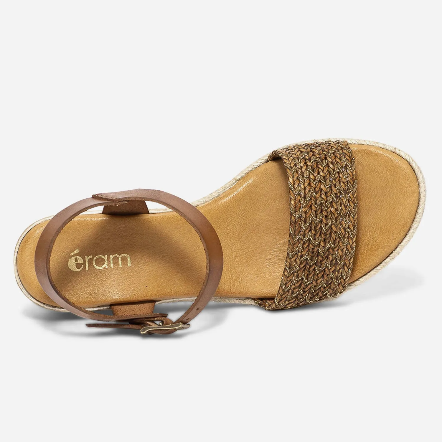 Sandale cognac en cuir éco-conçu avec bride tressée - Sandales Femme | ERAM