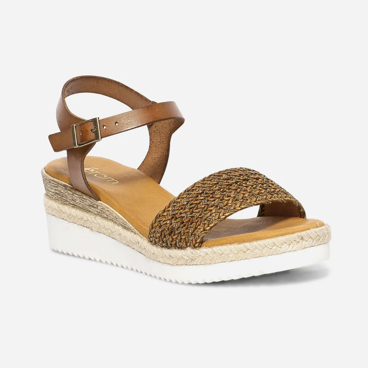 Sandale cognac en cuir éco-conçu avec bride tressée - Sandales Femme | ERAM