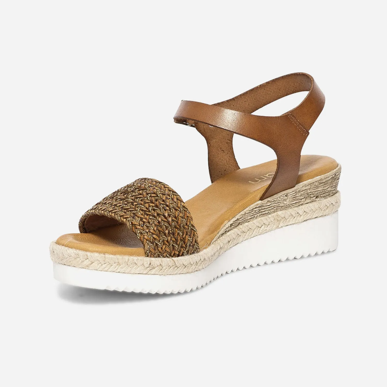 Sandale cognac en cuir éco-conçu avec bride tressée - Sandales Femme | ERAM