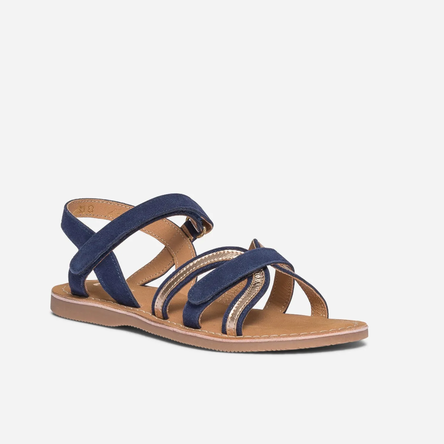 Sandale marine et or en cuir velours - Sandales Enfant | ERAM