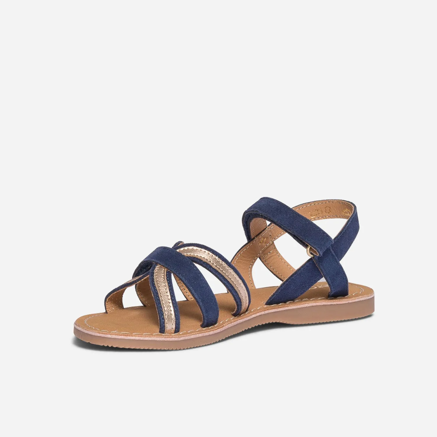 Sandale marine et or en cuir velours - Sandales Enfant | ERAM