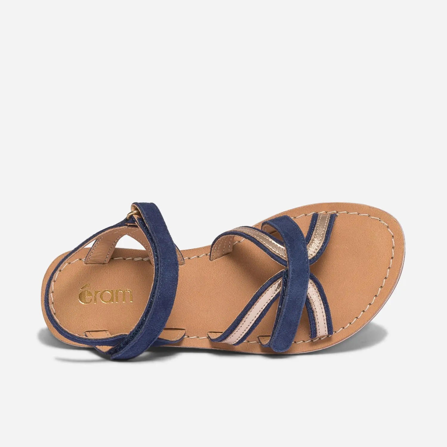 Sandale marine et or en cuir velours - Sandales Enfant | ERAM