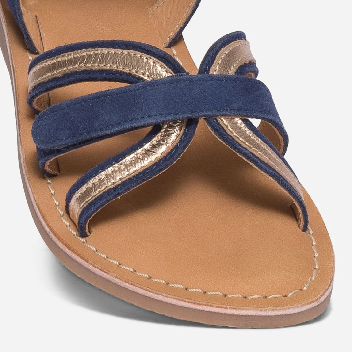 Sandale marine et or en cuir velours - Sandales Enfant | ERAM