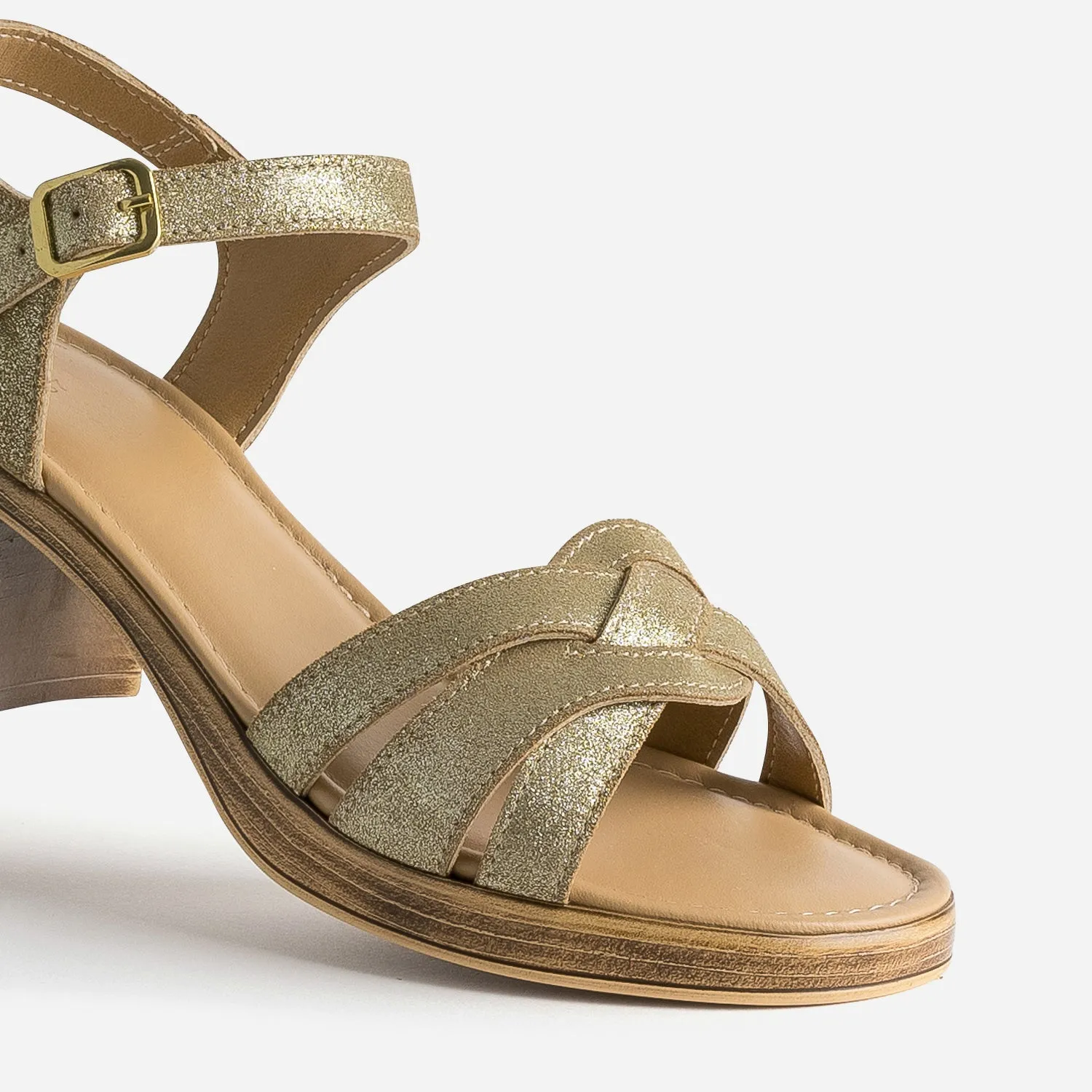 Sandale à talon dorée cuir velours - Sandales Femme | ERAM