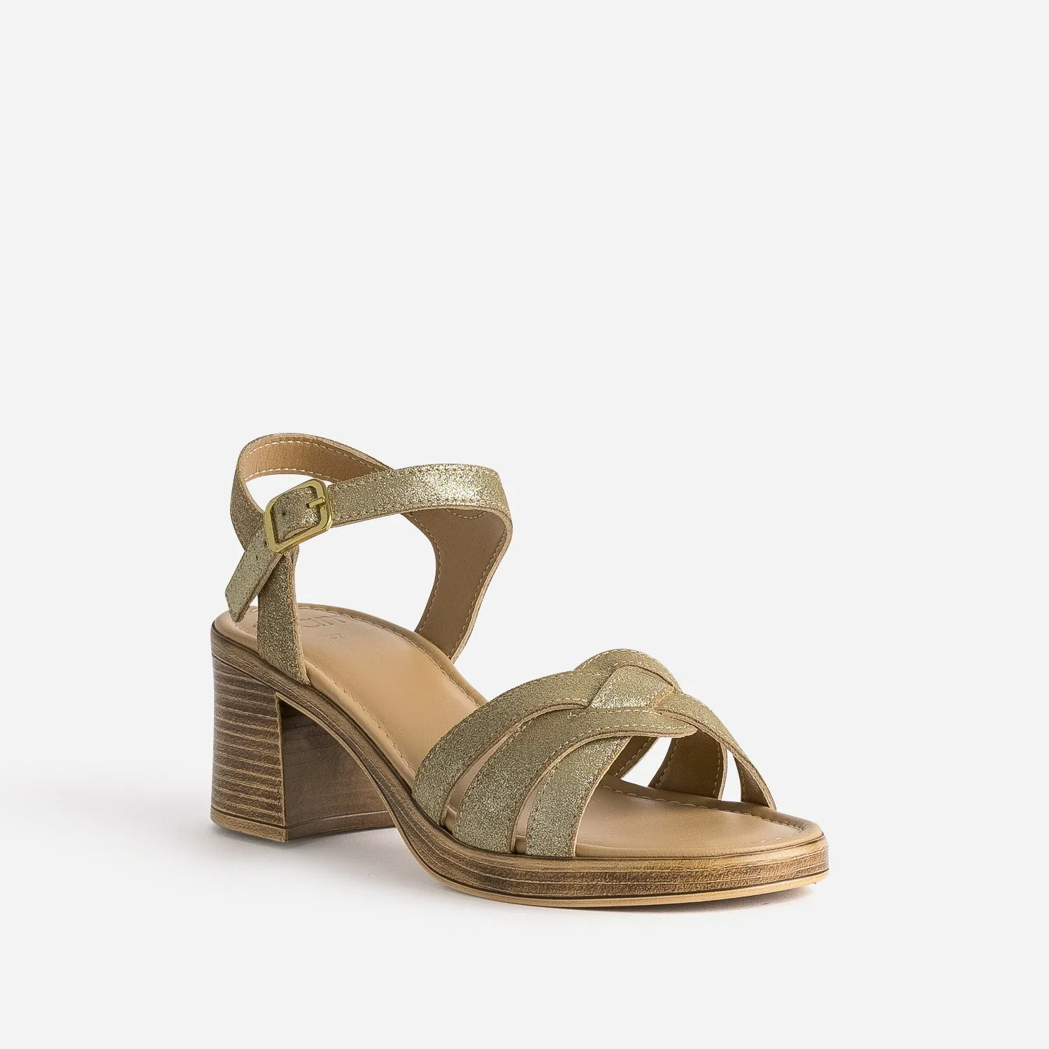 Sandale à talon dorée cuir velours - Sandales Femme | ERAM