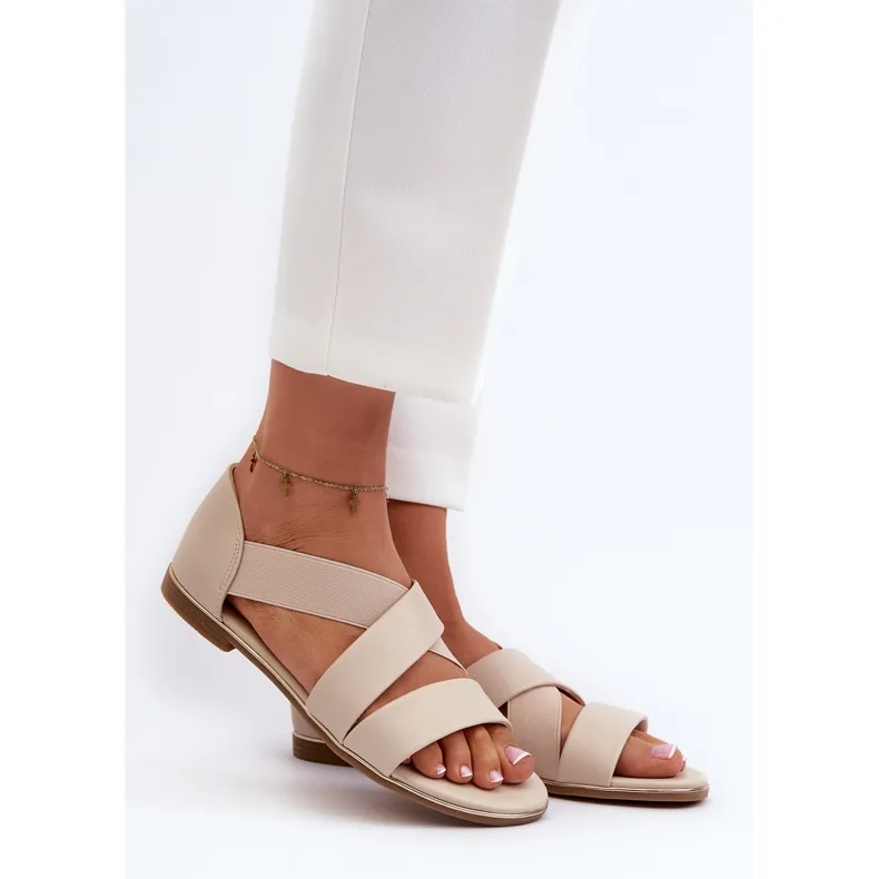 Sandales en cuir Puglia beige avec trépointe