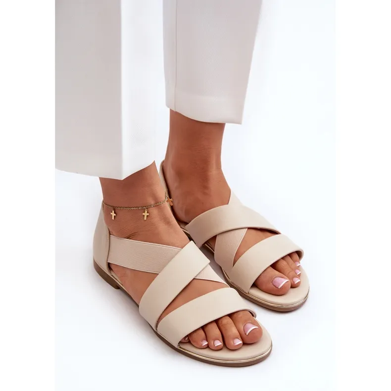 Sandales en cuir Puglia beige avec trépointe