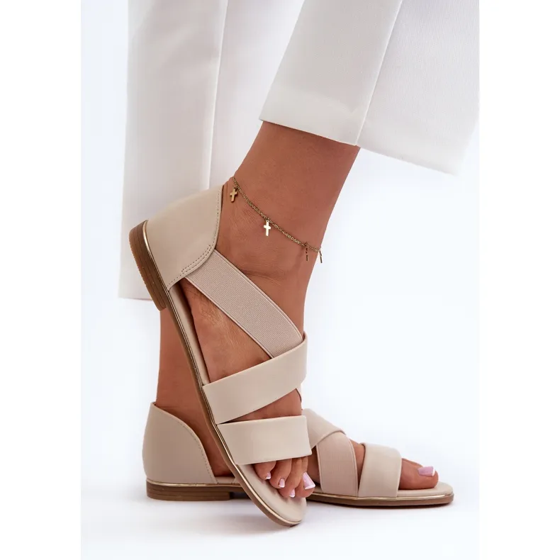 Sandales en cuir Puglia beige avec trépointe