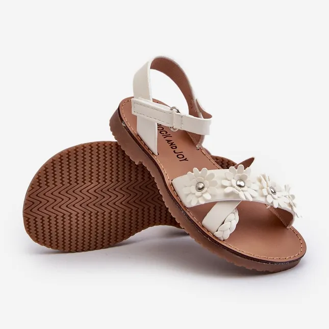 Sandales enfants avec fermeture velcro et fleurs, blanc Netalee blanche