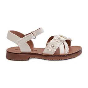 Sandales enfants avec fermeture velcro et fleurs, blanc Netalee blanche