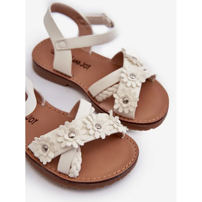 Sandales enfants avec fermeture velcro et fleurs, blanc Netalee blanche