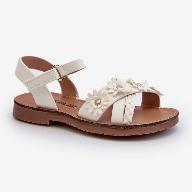 Sandales enfants avec fermeture velcro et fleurs, blanc Netalee blanche