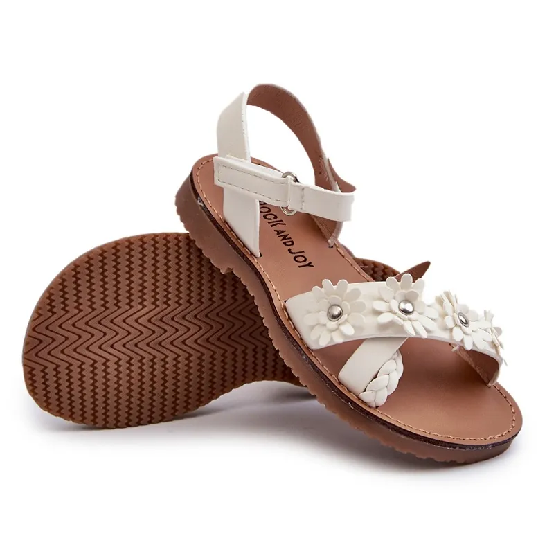 Sandales enfants avec fermeture velcro et fleurs, blanc Netalee blanche