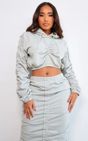 Shape Hoodie court en sweat gris clair froncé à manches longues