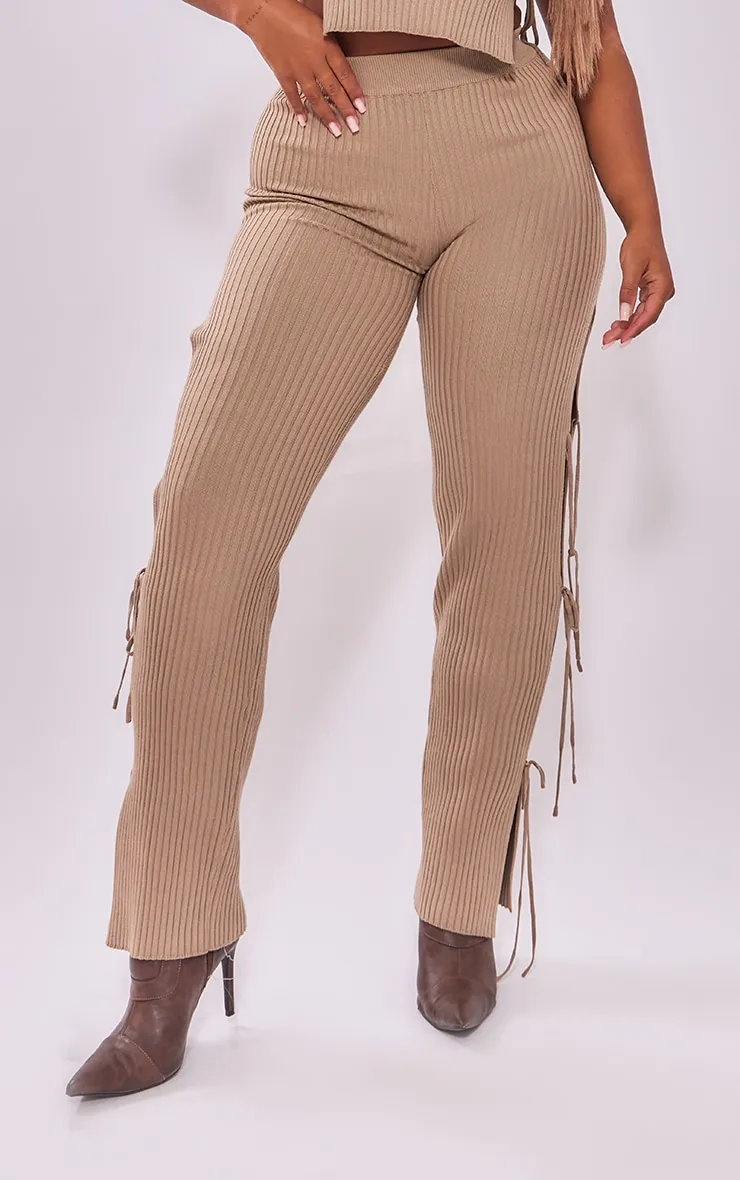 Shape Pantalon évasé en maille tricot café au lait à cotés noués