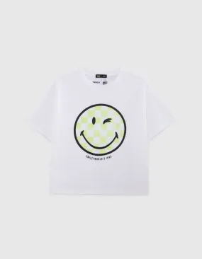 T-shirt blanc visuel damier vert SMILEYWORLD fille