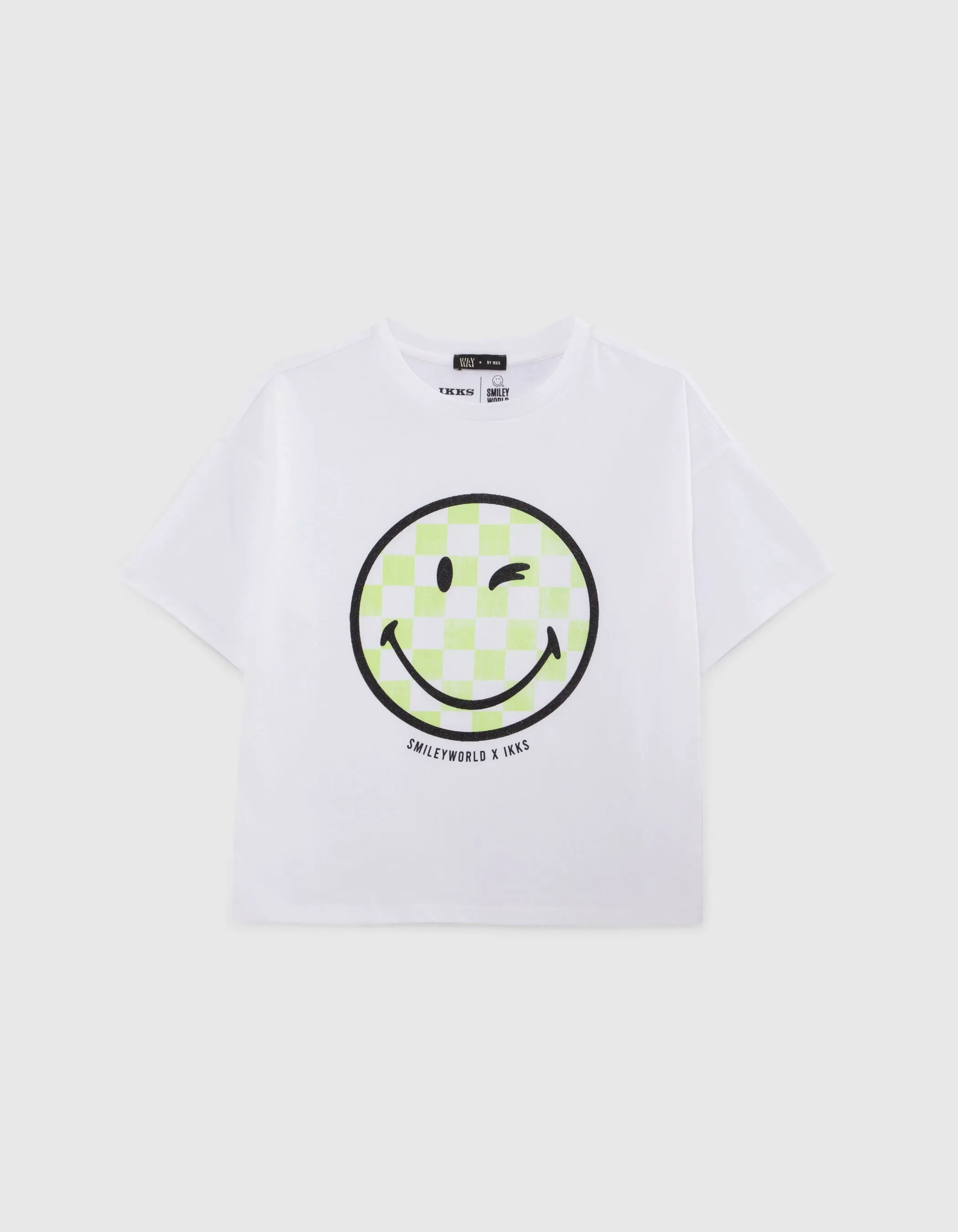 T-shirt blanc visuel damier vert SMILEYWORLD fille