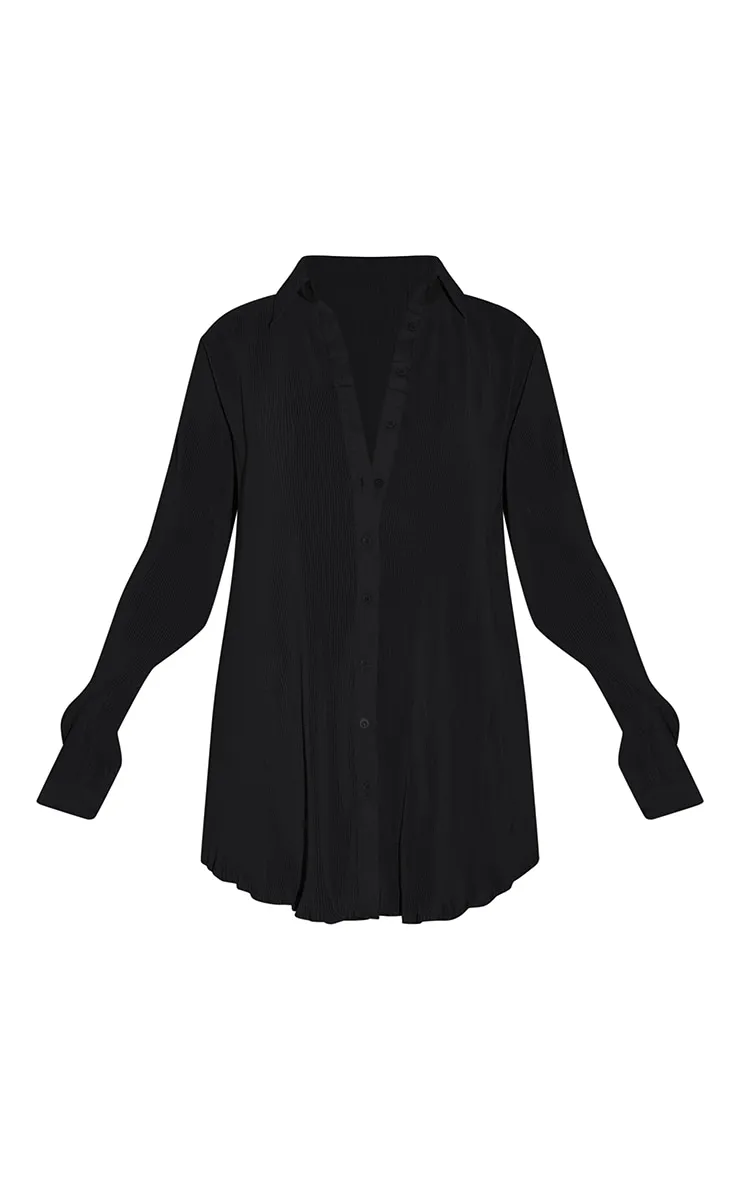 Tall Chemise oversize plissée noire à détail manchettes