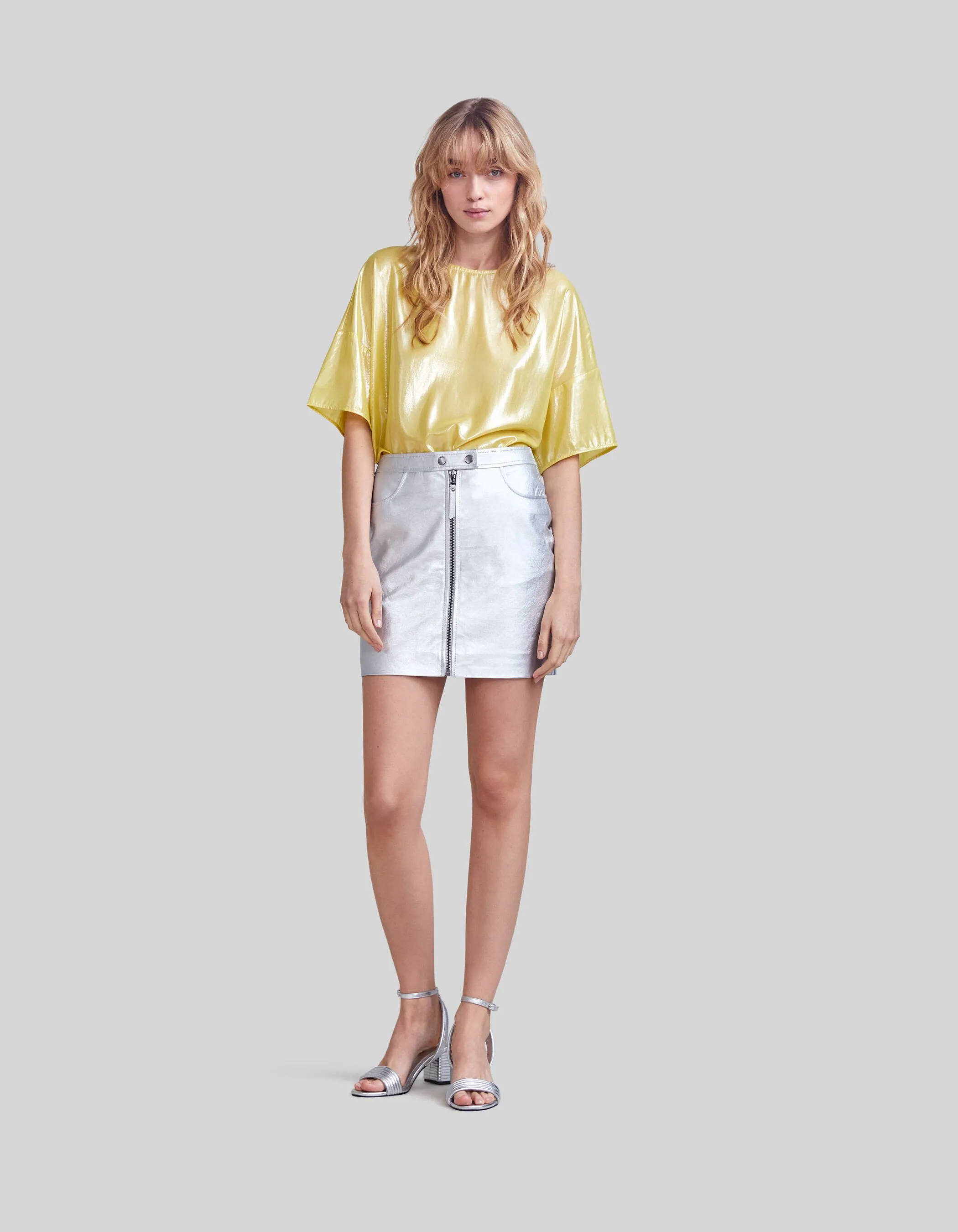 Top jaune lamé coupe loose Femme