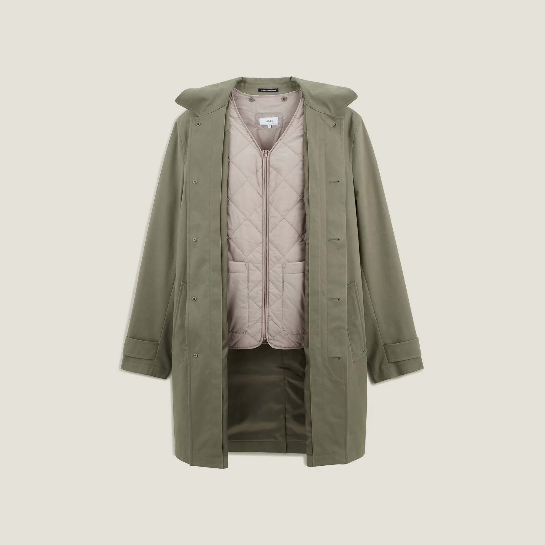 Trench col chemise avec doublure amovible Vert kaki | Jules